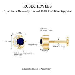 Blue Sapphire Moon Celestial Nose Pin in Gold