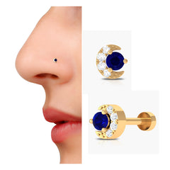 Blue Sapphire Moon Celestial Nose Pin in Gold