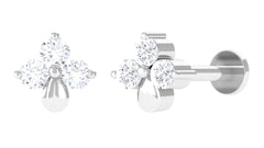 Natural Diamond 3 Stone Flower Nose Pin in Gold