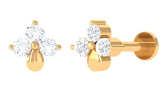 Natural Diamond 3 Stone Flower Nose Pin in Gold