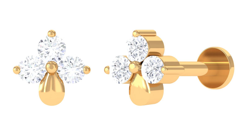 Natural Diamond 3 Stone Flower Nose Pin in Gold