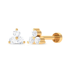 Round Diamond Three Stone Nose Pin in Gold