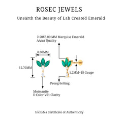 Marquise Created Emerald and Moissanite Flower Drop Earring