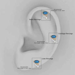 London Blue Topaz Cartilage Earring with Dangling Moissanite