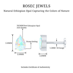 Dainty Ethiopian Opal Teardrop Earring for Helix Piercing
