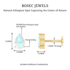 Dainty Ethiopian Opal Teardrop Earring for Helix Piercing