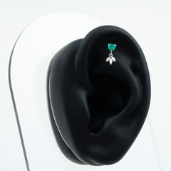 Heart Created Emerald and Moissanite Helix Drop Earring