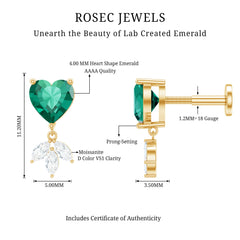 Heart Created Emerald and Moissanite Helix Drop Earring