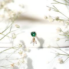 Heart Created Emerald and Moissanite Helix Drop Earring