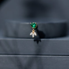 Heart Created Emerald and Moissanite Helix Drop Earring