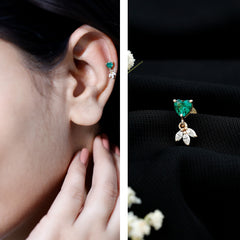 Heart Created Emerald and Moissanite Helix Drop Earring
