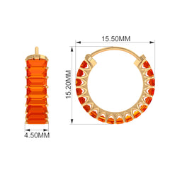 Baguette Cut Lab Grown Orange Sapphire Conch Hoop Earring