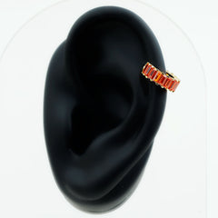 Baguette Cut Lab Grown Orange Sapphire Conch Hoop Earring