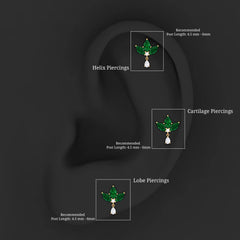 Created Emerald Flower Earring with Teardrop Moissanite