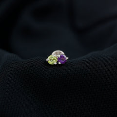 Real Amethyst and Peridot Two Stone Helix Earring