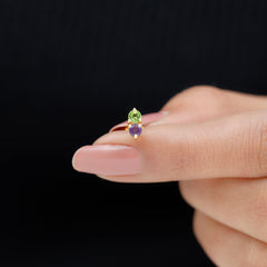 Real Amethyst and Peridot Two Stone Helix Earring