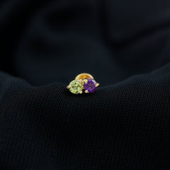 Real Amethyst and Peridot Two Stone Helix Earring
