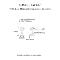 Bezel Set Round Moissanite Helix Drop Earring