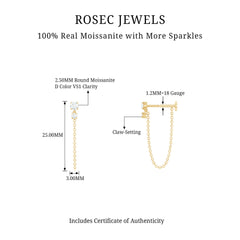 Round Moissanite Chain Drop Earring for Cartilage Piercing