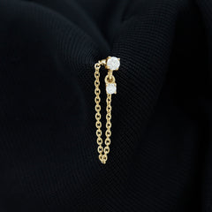Round Moissanite Chain Drop Earring for Cartilage Piercing