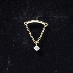Curved Bar and Moissanite Chain Earring for Helix Piercing