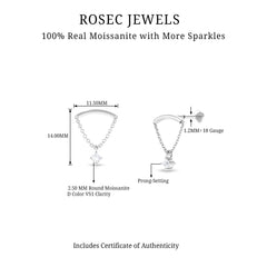 Curved Bar and Moissanite Chain Earring for Helix Piercing