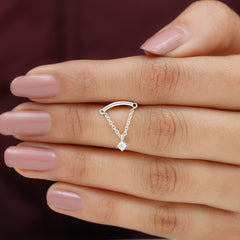 Curved Bar and Moissanite Chain Earring for Helix Piercing