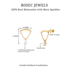 Curved Bar and Moissanite Chain Earring for Helix Piercing
