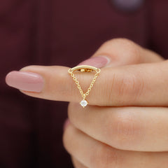 Curved Bar and Moissanite Chain Earring for Helix Piercing