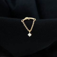 Curved Bar and Moissanite Chain Earring for Helix Piercing
