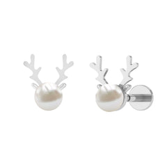 Natural Freshwater Pearl Solitaire Reindeer Earring