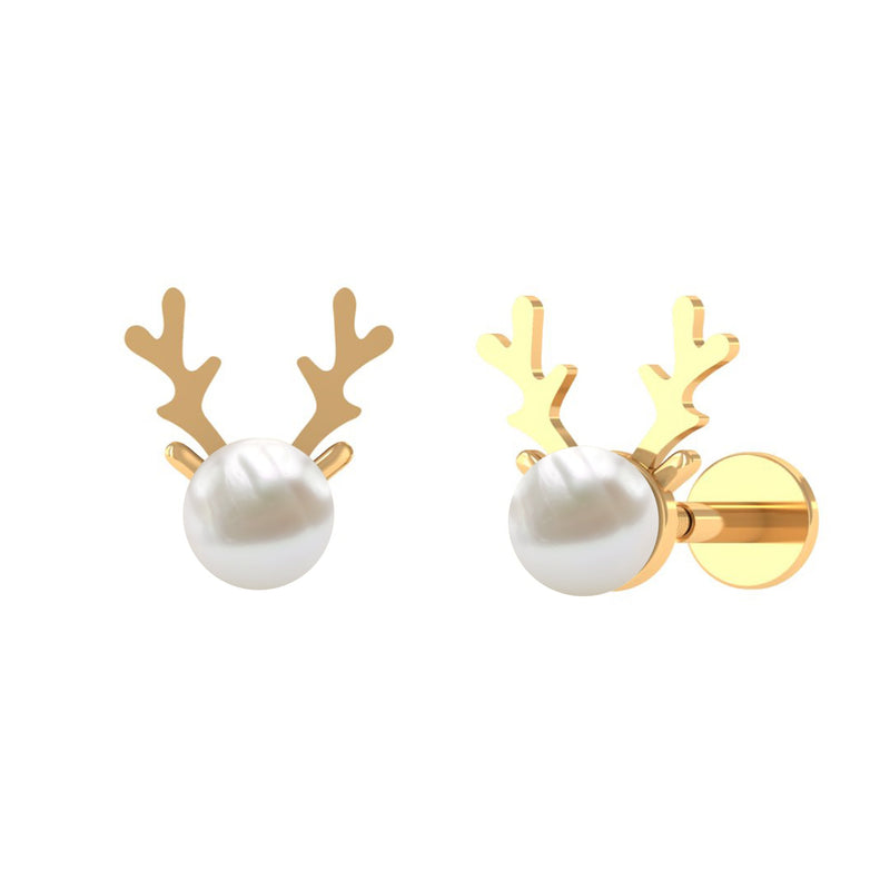 Natural Freshwater Pearl Solitaire Reindeer Earring