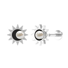 Freshwater Pearl Solitaire Celestial Earring with Enamel