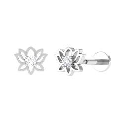 Nature Inspired Diamond Lotus Earring for Helix Piercing