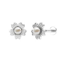 Real Freshwater Pearl Solitaire Flower Earring