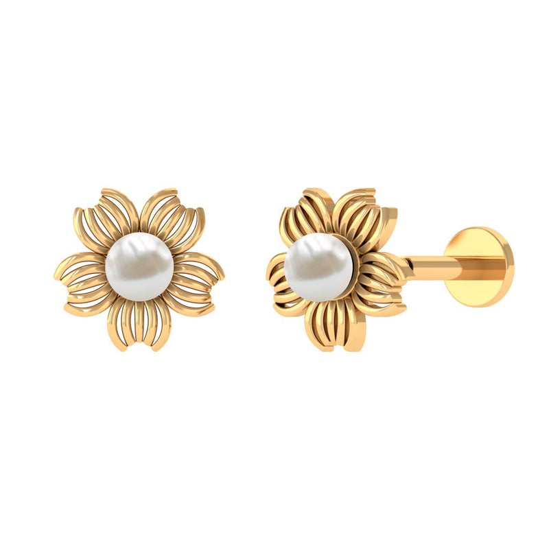Real Freshwater Pearl Solitaire Flower Earring