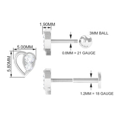 Diamond Heart Earring for Conch Piercing