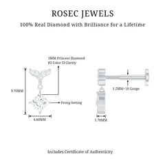 Fish Tail Diamond Drop Earring for Helix Piercing