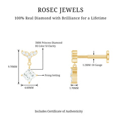 Fish Tail Diamond Drop Earring for Helix Piercing