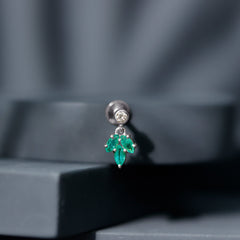 Marquise Emerald Leaf Earring for Helix Piercing