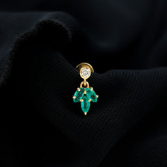 Marquise Emerald Leaf Earring for Helix Piercing