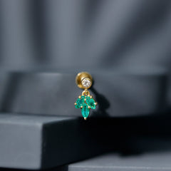 Marquise Emerald Leaf Earring for Helix Piercing