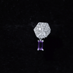 Baguette Amethyst Cartilage Drop Earring with Moissanite