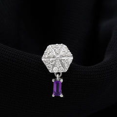 Baguette Amethyst Cartilage Drop Earring with Moissanite
