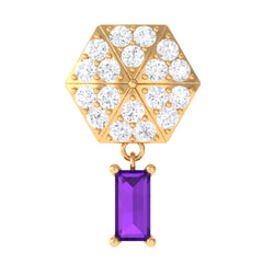 Baguette Amethyst Cartilage Drop Earring with Moissanite