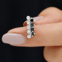 Minimal Black Onyx and Moissanite Bar Cartilage Earring