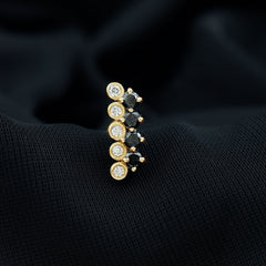 Minimal Black Onyx and Moissanite Bar Cartilage Earring