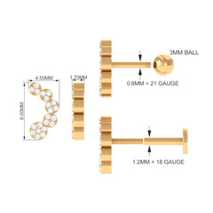 Diamond Gold Curved Crawler Earring for Helix Piercing