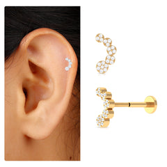 Diamond Gold Curved Crawler Earring for Helix Piercing