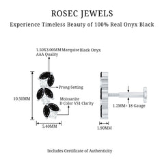 Marquise Black Onyx and Moissanite Leaf Ear Crawler Earring